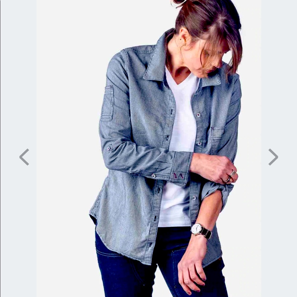 DOVETAIL WORKWEAR GIVENS WORK SHIRT INDIGO STRIPE RAILROAD